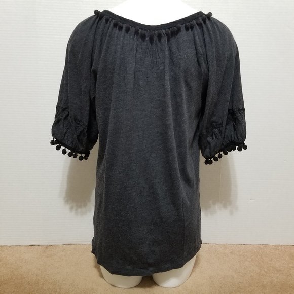 C. Keer top Small peasant pom trim floral embroidered bogo keyhole Anthropologie - Picture 3 of 10